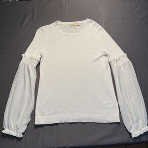 Michael‎ Kors Sweater Womens Small White Knit Chiffon Blouson Sleeve Fairy Top